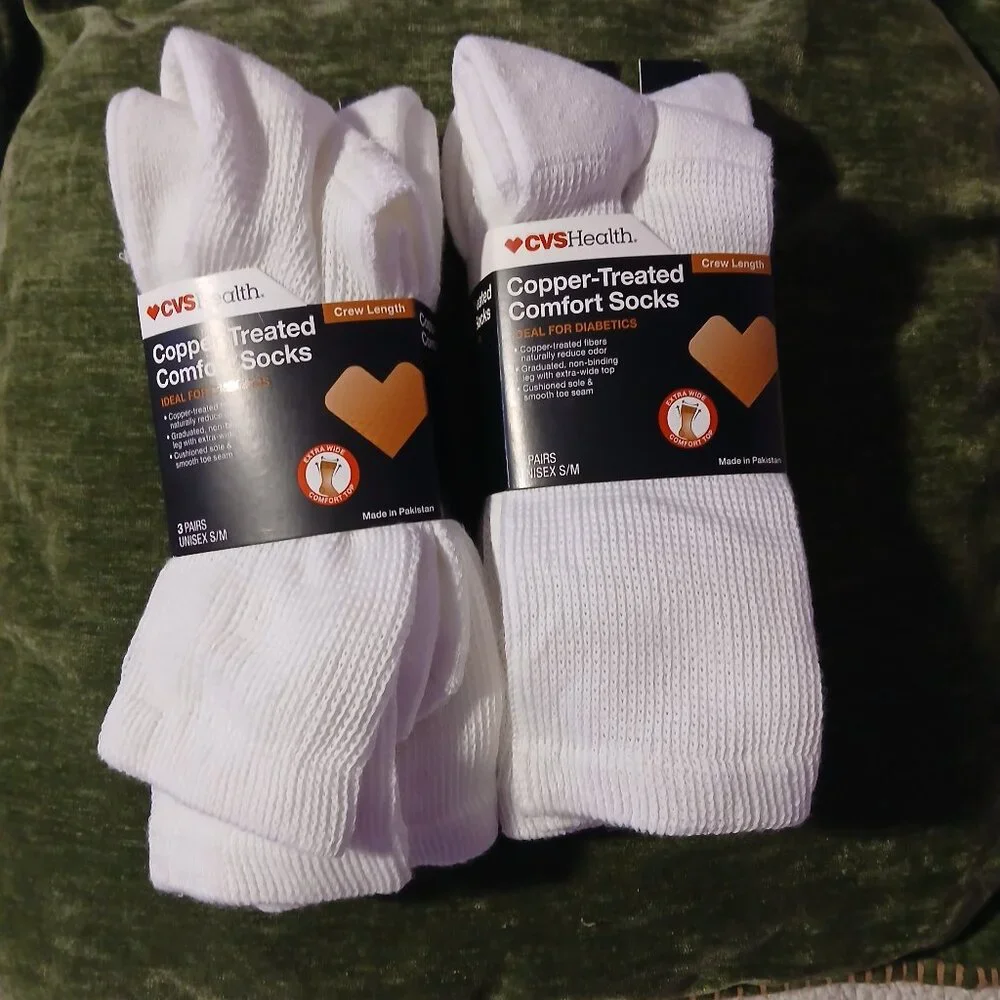 CVS  Copper Treated Comfort Socks White Two 3 Packs New